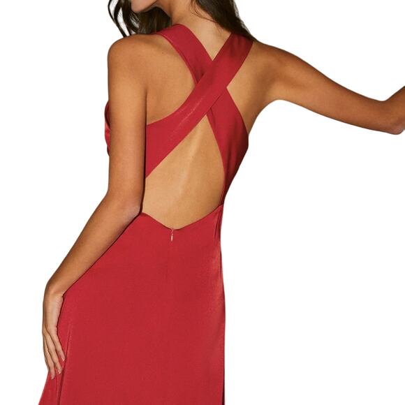 NWT REVOLVE & MINIMALIST lovers COMMENSE cowl neck cross back maxi satin dress M - Picture 2 of 11